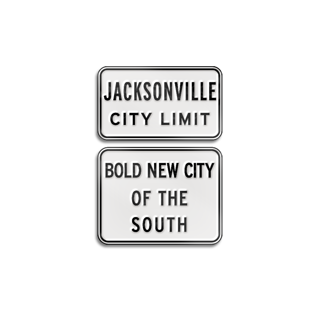 Pin Style Sign Bold City Limit Enamel Pins – Set of 2 Pins – Retro Road Sign Set